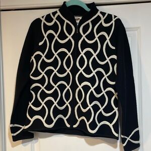 Talbots Black Jacket with White Swirl Design